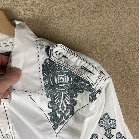 Roar Shirt Mens Extra Large White Embroidered Buckle Wings Crosses Long Sleeve - Picture 10 of 16